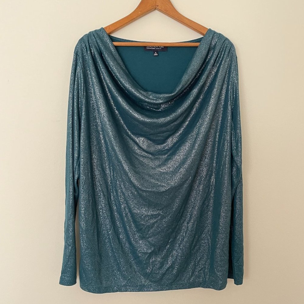 Sparkly Ribbed Top with Cowl Neck
